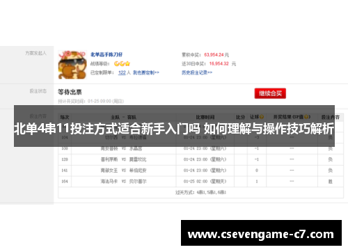 北单4串11投注方式适合新手入门吗 如何理解与操作技巧解析
